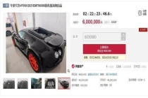 一辆布加迪威航跑车600万元起拍 无法上牌成焦点