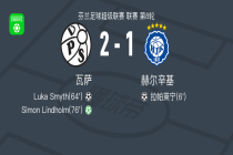 瓦萨2-1逆转赫尔辛基，Simon Lindholm点射破门，Luka Smyth建功
