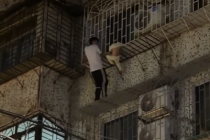 男子徒手攀墙救下悬于窗外幼童 网友：向勇士致敬